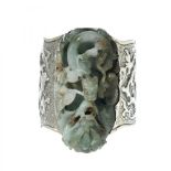 Bracelet "Maternity", in sterling silver and jadeite jade. Handmade piece in embossed sterling