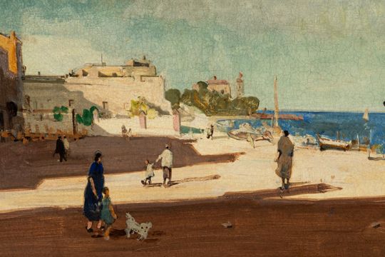 RAFAEL DURANCAMPS I FOLGUERA (Sabadell, 1891 - Barcelona, 1979)."Maritime promenade". Oil on - Image 3 of 5