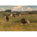 KNUD EDSBERG (Denmark, 1911-2003)"Landscape with Cows, 1964.Oil on canvas.Signed and dated in the