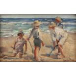 CECILIO PLÁ GALLARDO (Valencia, 1860 - Madrid, 1934)."Beach".Oil on panel.Signed in the lower