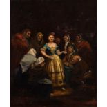 19th century Spanish school."The Street Singer".Oil on panel.Signed illegibly with the corner of the