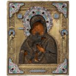 19th century Russian icon."Mother of God Fyodorovskaya".Painting on wood, with gilt silver case,