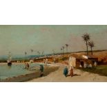 JOSÉ NAVARRO LLORENS (Valencia, 1867 - 1923)."Morocco Beach".Oil on canvas.Signed in the lower right