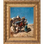 FRANCESC CASANOVAS GORCHS (Barcelona, 1853-1921)."Orientalist Scene, Milan, 1889.Oil on panel.