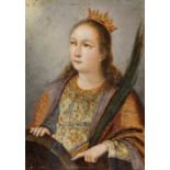 Italian school; first half of the 17th century."Saint Catherine of Alexandria".Oil on copper.It