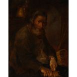 Italian school, 17th century."Saint Joseph in the workshop".Oil on canvas.Restorations. Faults.Frame