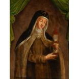 17th century Spanish school."Saint Clare".Oil on copper.With period frame.With faults and