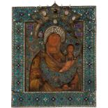 Russian icon from the 18th century, with 19th century cover. "Odighitria".