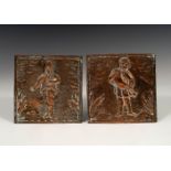 Pair of reliefs. Spain, 18th century.Copper.Signed "P.V" in the lower left corner.Measurements: 13,5