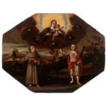 Italian school of the 17th century."Virgin of Mount Carmel with Saint Anthony and Saint Acisclo".Oil