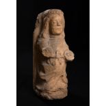 Romanesque school; Spain, 12th century."Santa Lucia".Carved stone.It shows signs of damage caused by