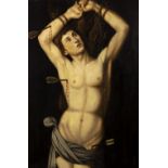 16th century Spanish school."Saint Sebastian".Oil on panel.Sealed board.Measurements: 80 x 54 cm,