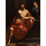 Caravaggista school; 17th century."Ecce homo".Oil on canvas. Relined.It presents restorations and