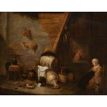 Dutch school; 17th century."Still life in the kitchen".Oil on oak panel.The panel is open and