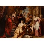 Spanish school; mid-17th century."The Judgement of Solomon".Oil on canvas. Re-framed.Size: 121 x 164