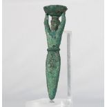 Figure with basket. Mesopotamia, circa 2000 BC.Bronze.In good condition. It has a nice patina.