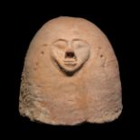 Egyptian-Philistine anthropomorphic coffin lid, 1300-1200 BC.Terracotta.Repaired.Provenance: