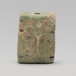 Amulet or bead; Egypt, Late Epoch, 664-323 BCFaience.Measurements: 1.5 x 2 x 0.5 cm.