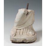 Fragment of a robed figure; 18th century.Carved marbleStem preserved. Iron and lead joints.