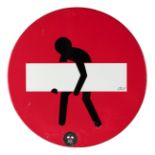 CLET ABRAHAM (France, 1966).Untitled.Stickers on road sign.Signed.Size: 60 cm in diameter.This