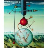 MANUEL MOLI (La Portella, Lleida, 1936 - Terrassa, 2016)."Machine with spheres".Oil on canvas.Signed