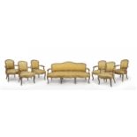 Set of three armchairs and six armchairs, Louis XV.French school eighteenth century, Louis XV
