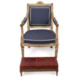 Epoch Louis XV armchair.France, 18th century.Carved, gilded, polychromed and upholstered wood with