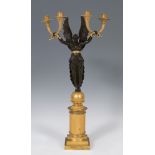 Candelabra with Athena Nike after Empire models of ca. 1810. France, 19th century.Gilt and patinated