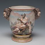 Vase from the ROYAL FACTORY OF CAPODIMONTE; Naples, 19th century."Women and satyrs".Enamelled