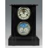 Perpetual calendar table clock; late 19th century.Marble.Precisely set.Preserves pendulums.