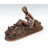 Spanish school of the early 20th century."Nereid and putto on a dolphin".Bronze.Measurements: 30 x