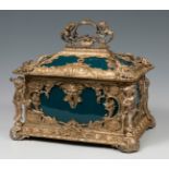 Box; Napoleon III, 19th century.Gilt bronze and porcelain plaques.With inscription of later period.