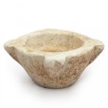 Marble mortar, 17th-18th centuries.Measurements: 12 x 30 x 28 cm.One-piece marble mortar, with a