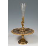 Fountain violet; France, Napoleon III; Late 19th century.Gilt and blued bronze. Engraved glass.