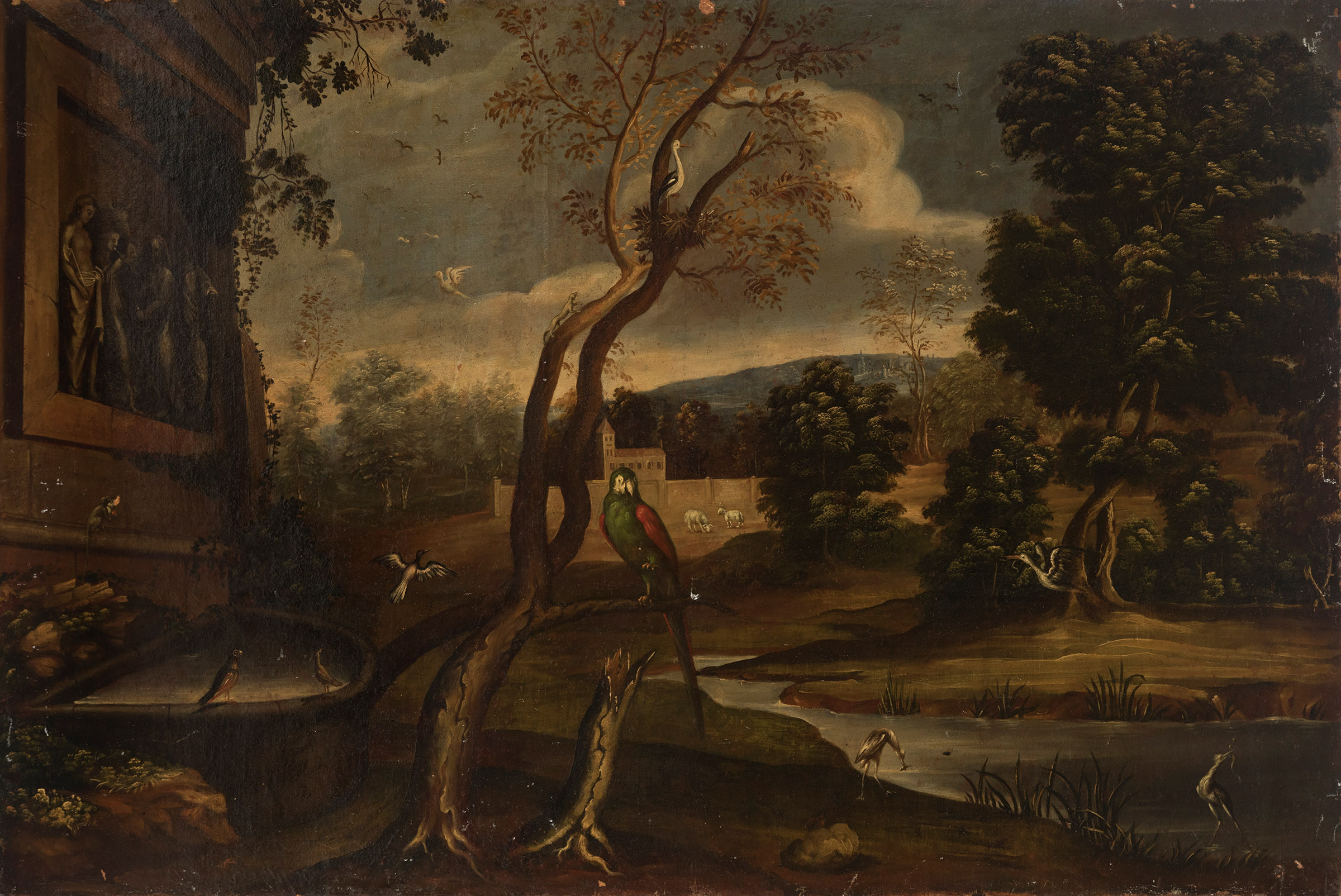 Italian or Majorcan school; 17th century."Landscape".Oil on canvas. Re-drawn.It presents