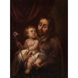Andalusian school; late 17th century."Saint Joseph with Child".Oil on canvas. Re-framed.It has a