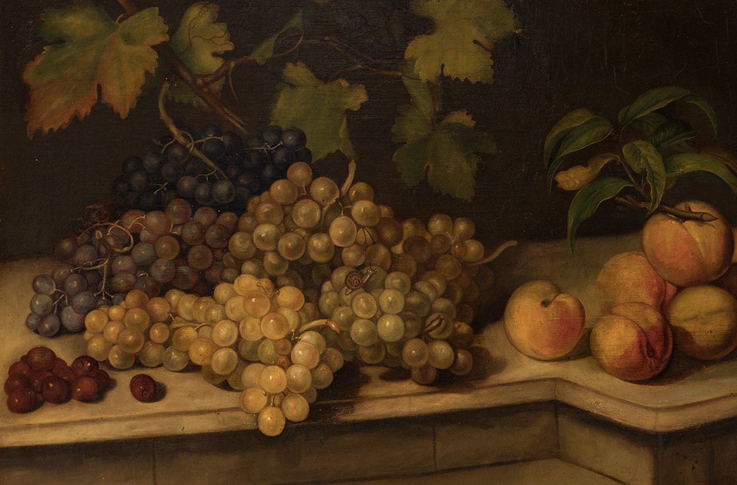 19th century Spanish school."Still life of fruit".Oil on canvas.Size: 53 x 79 cm; 71 x 97 cm (