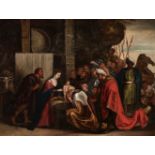 Flemish school, mid-17th century."Adoration of the Magi".Oil on copper.With frame circa 1830.