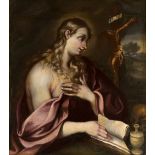 Neapolitan school; late 17th century."Penitent Magdalene".Oil on canvas. Re-retouched.It has