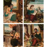 Spanish school, ca. 1556."The Four Evangelists".Oil on panel (x4).It presents faults and
