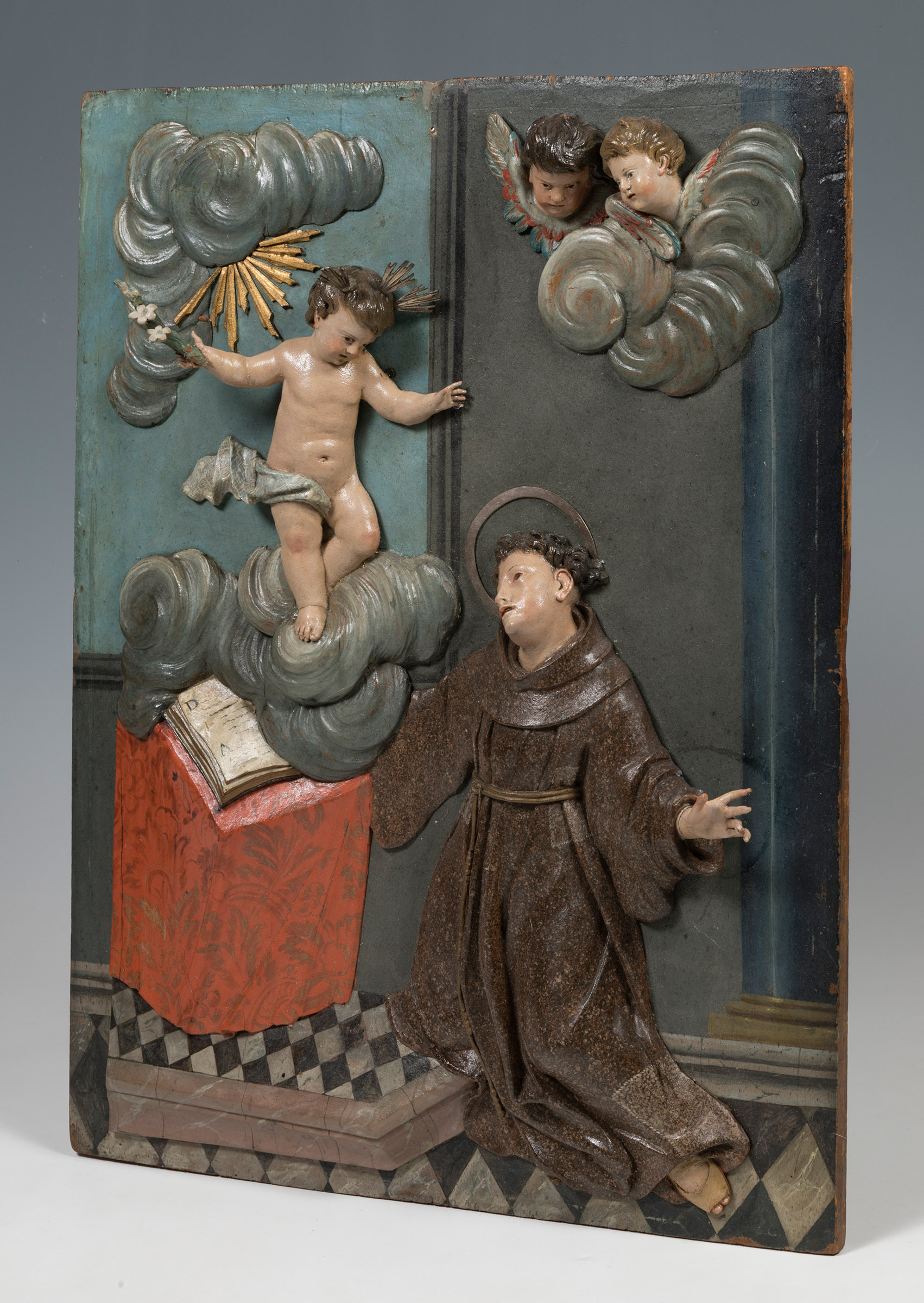 Spanish school; 18th century."Saint Anthony".Carved and polychrome wood.Measurements: 47 x 36 x 7 - Bild 5 aus 6