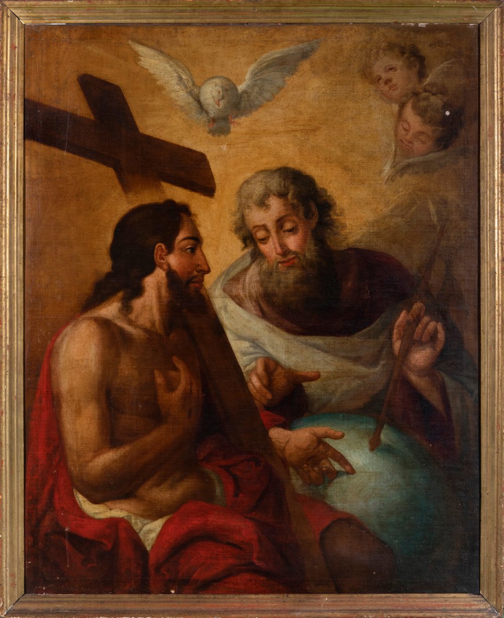 Sevillian school of the 18th century."The Holy Trinity".Oil on canvas.Size: 125 x 91 cm; 150 x 112 - Bild 2 aus 7