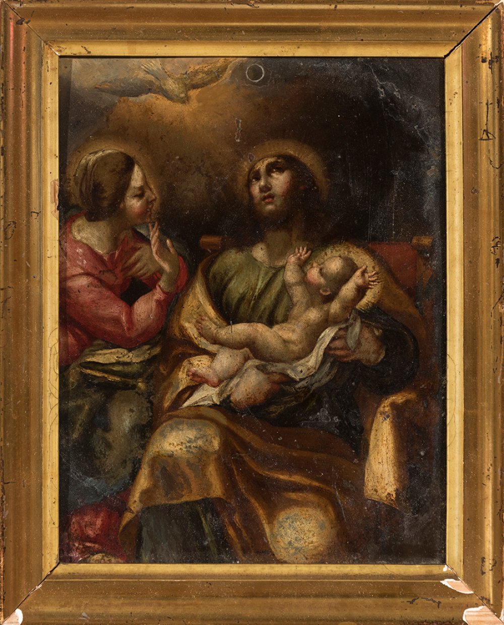 Italian school of the 17th century."Holy Family".Oil on copper.It presents faults.Frame of the - Bild 2 aus 3