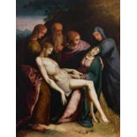 Flemish school; 17th century."Lamentation over the body of the dead Christ".Oil on copper.It