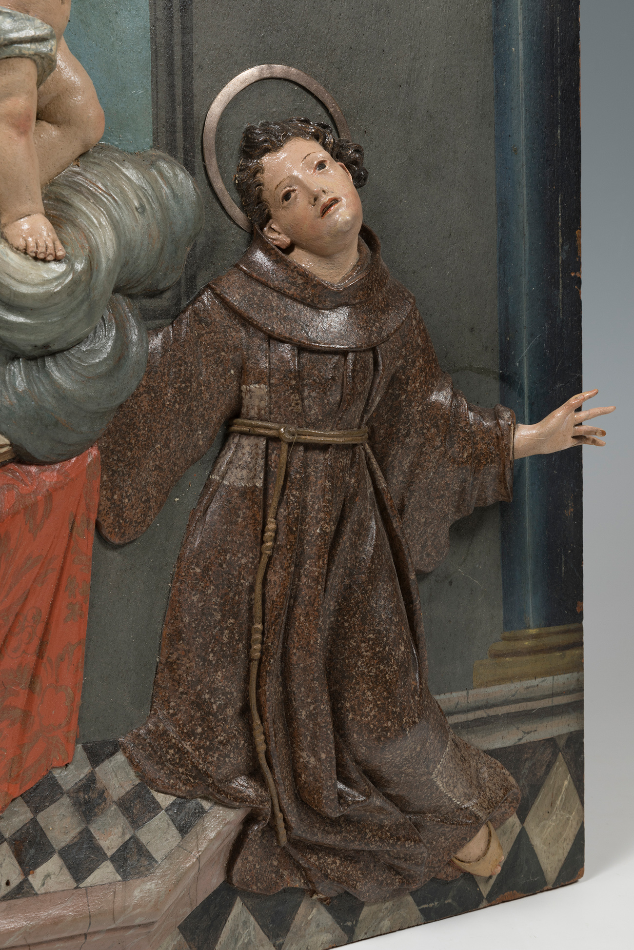 Spanish school; 18th century."Saint Anthony".Carved and polychrome wood.Measurements: 47 x 36 x 7 - Bild 2 aus 6