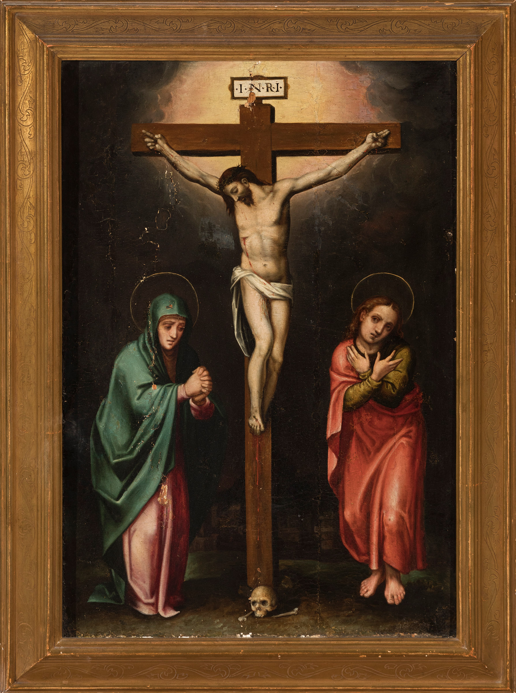 Spanish Renaissance school, 16th century."Calvary".Oil on panel.It presents faults and - Bild 6 aus 7