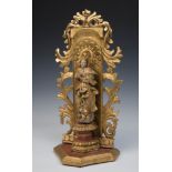 Purisima; Spanish School; XVIII century.Polychrome and gilded wood carving.It presents faults in the