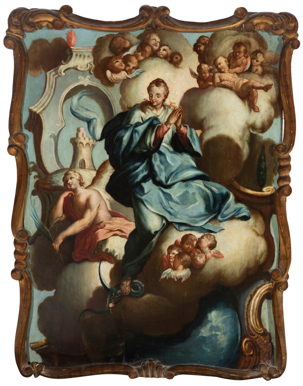 Spanish school; 18th century."Immaculate Conception".Oil on panel.It presents restorations.