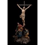 Attributed to FRANCISCO SALZILLO (Murcia, 1707- 1783)"Calvary".Polychrome carved wood.It has a