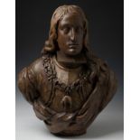 Spanish school; second half of the 17th century."Bust of Charles II of Habsburg.Carved wood.